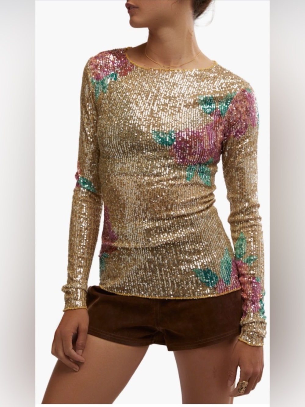 Free People Intimately. Gold Rush Sequin Top. Size XS.